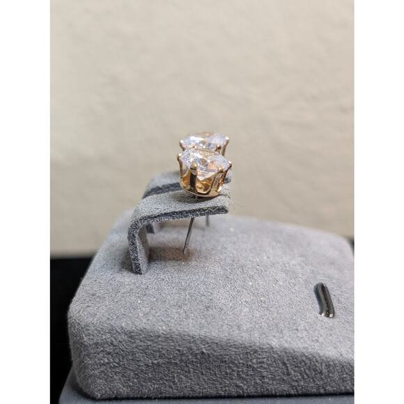 Gold Tone Six Prong Large CZ Post Stud Earrings - Picture 6 of 8